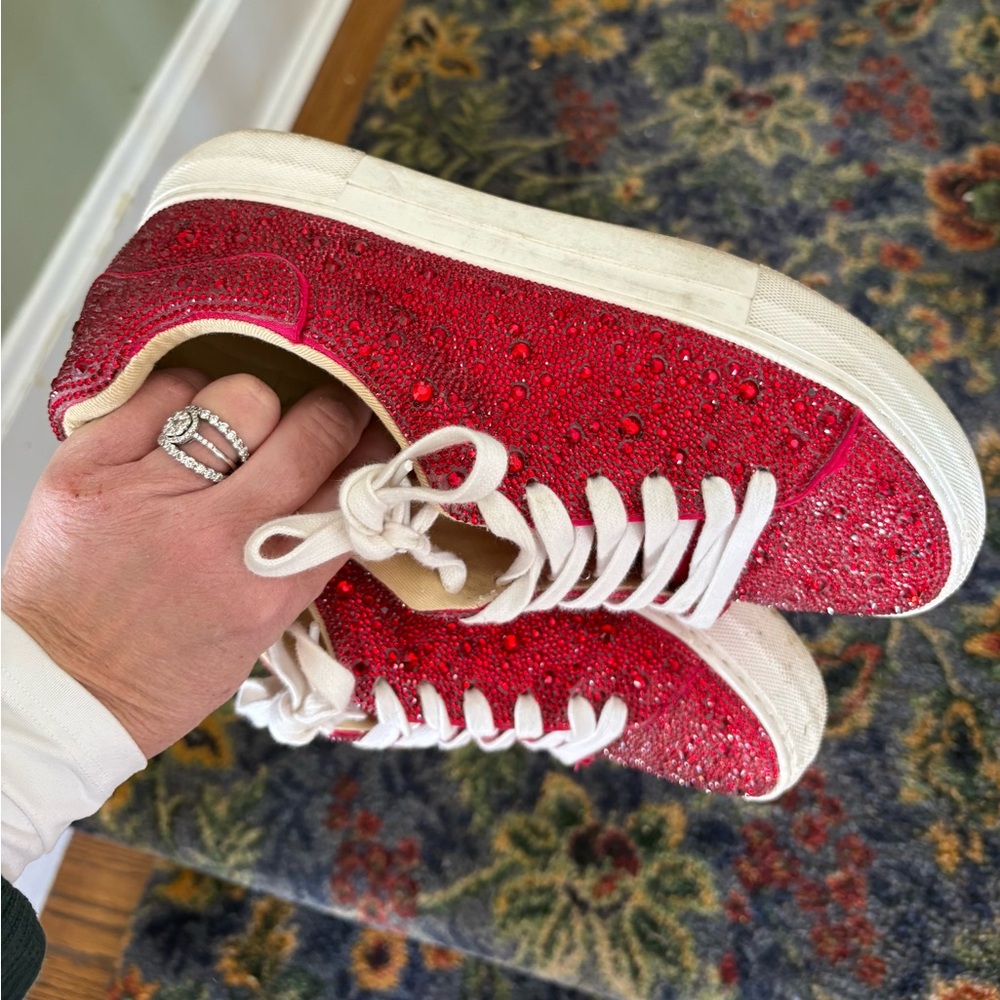 Blue by Betsey Johnson Red Glitter Rhinestone Sneakers. OP 99$ - Picture 2 of 3